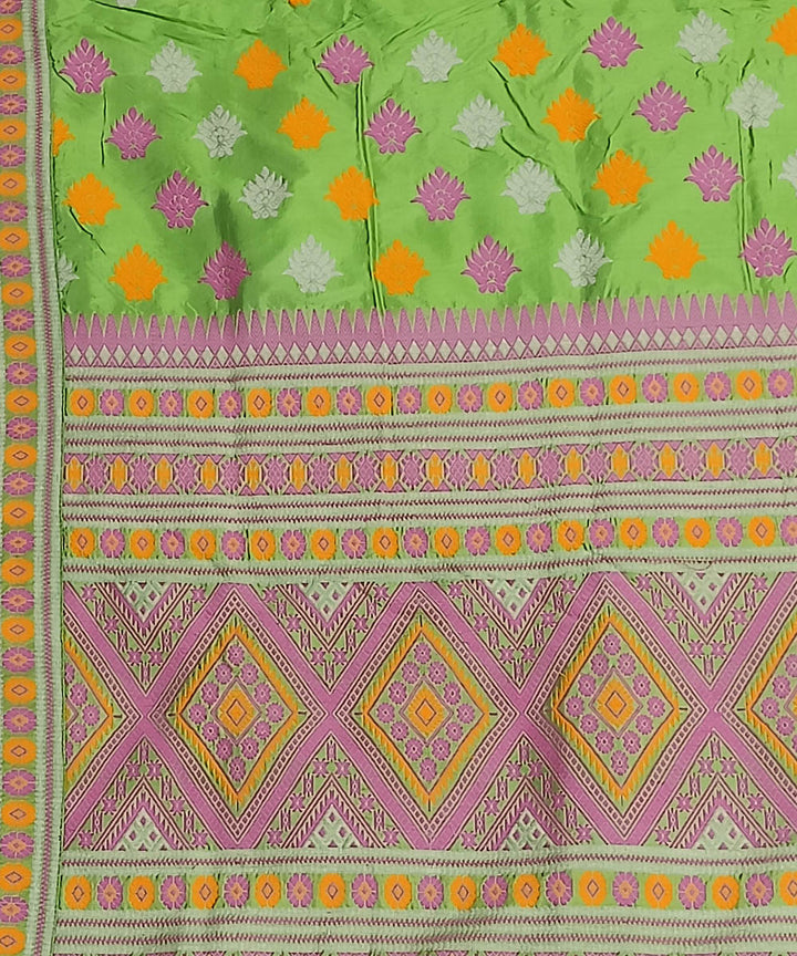 Lime green multicolor silk handwoven assam saree