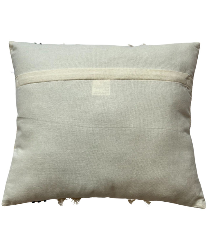 Cream green stripe hand embroidered slub cotton cushion cover