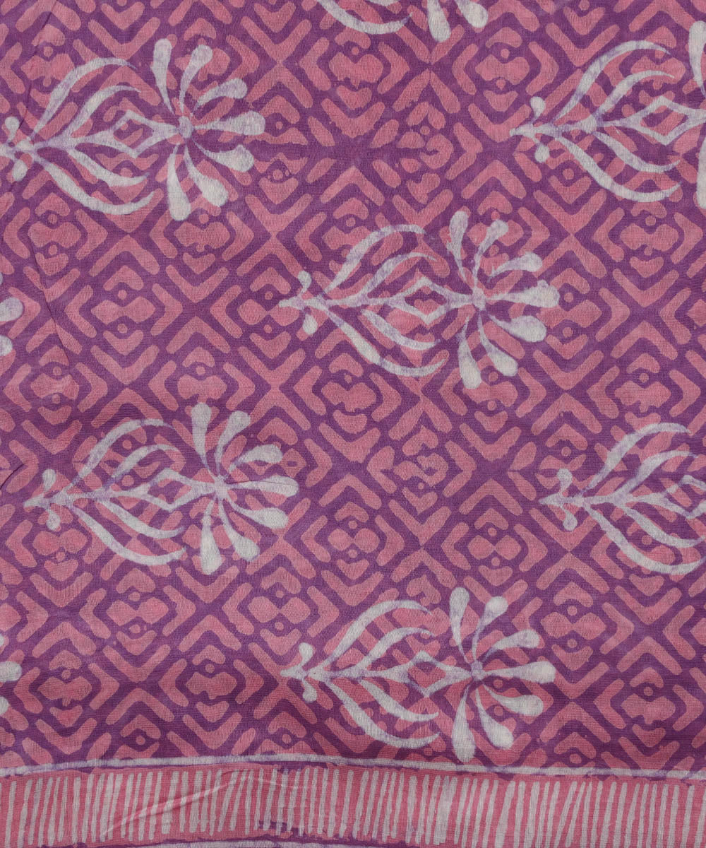 2pc Pink purple handblock print cotton silk dress material