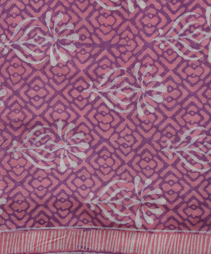 2pc Pink purple handblock print cotton silk dress material