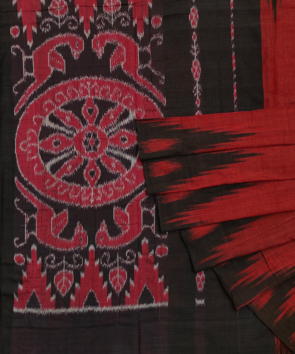 Dark red black handwoven cotton nuapatna saree