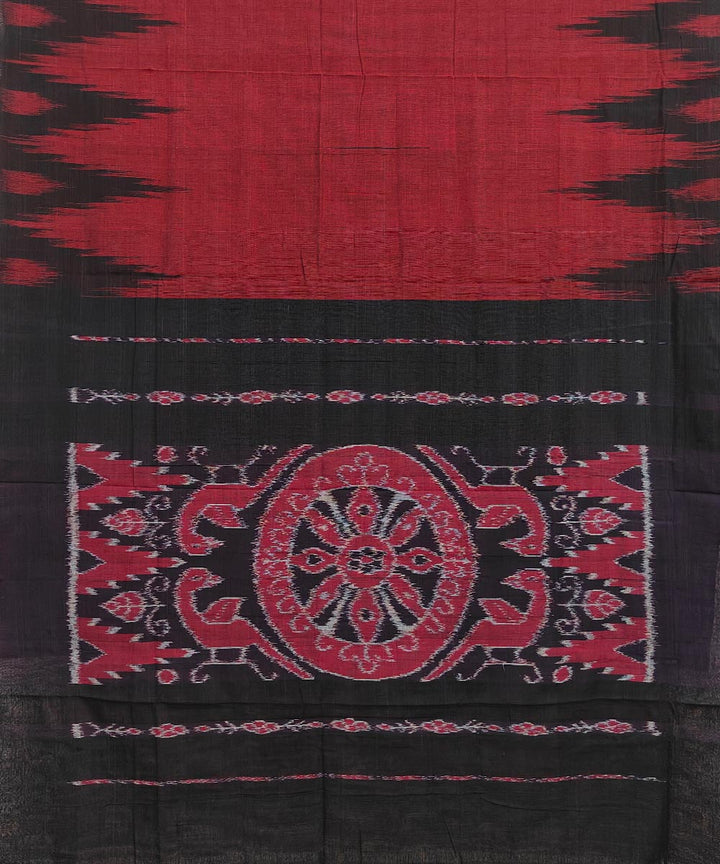 Dark red black handwoven cotton nuapatna saree