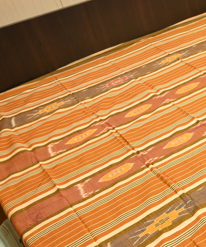Cadmimum orange brown handmade sambalpuri cotton bedsheet
