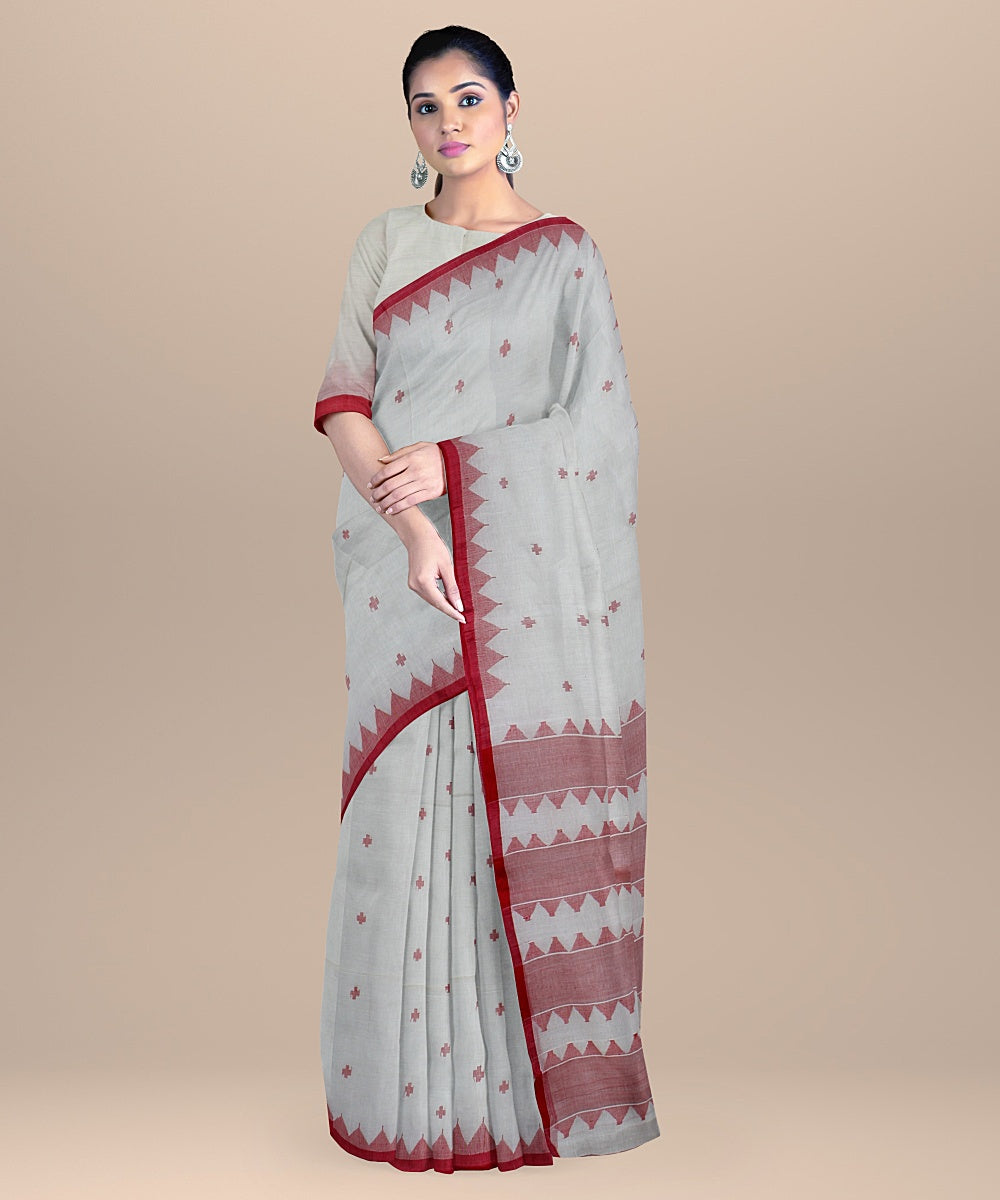 White red handloom cotton bengal saree