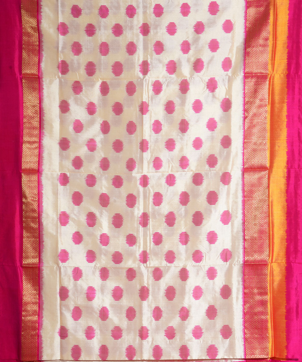 Offwhite magenta handwoven pochampally ikat silk saree