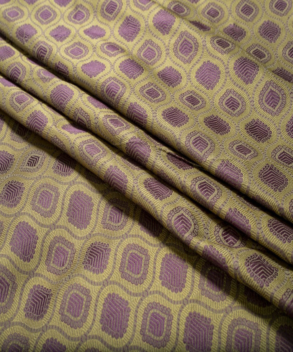 Yellow purple handloom banarasi silk fabric