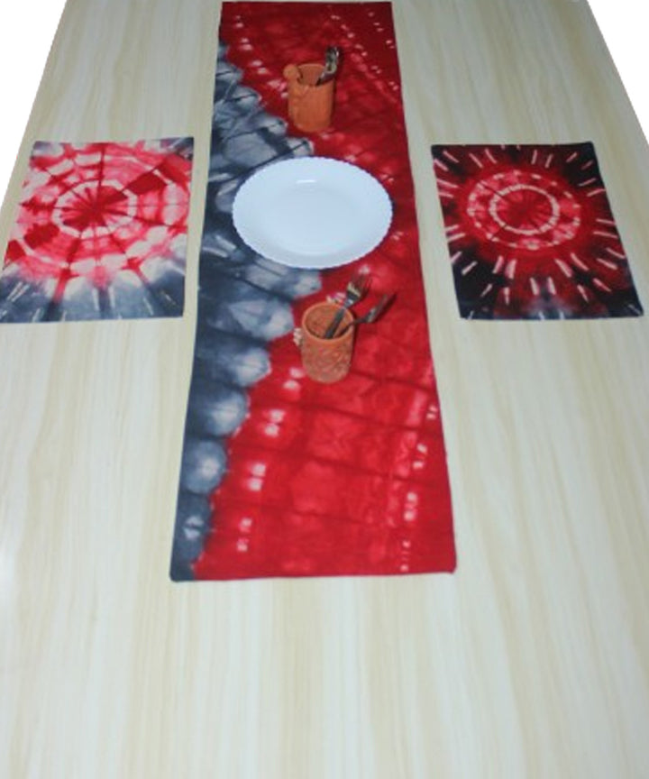 Red grey cotton handloom tie dye table mat