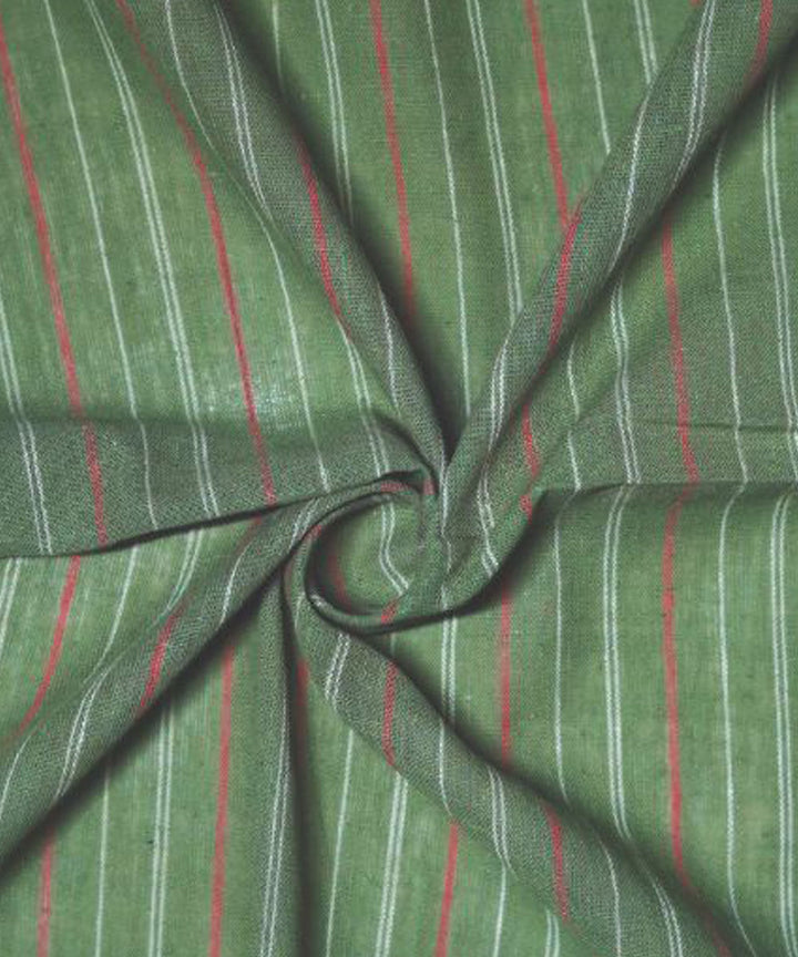 Brick red white stripe green handspun handwoven cotton fabric