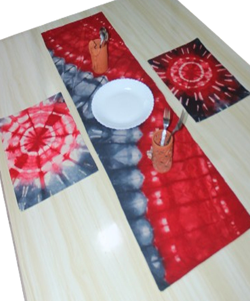 Red grey cotton handloom tie dye table mat