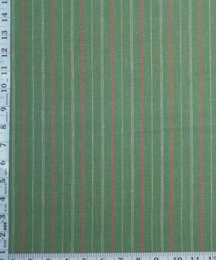 Brick red white stripe green handspun handwoven cotton fabric