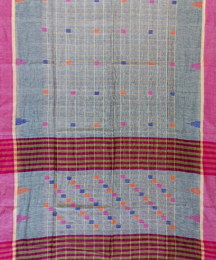 Grey pink cotton handloom bengal saree