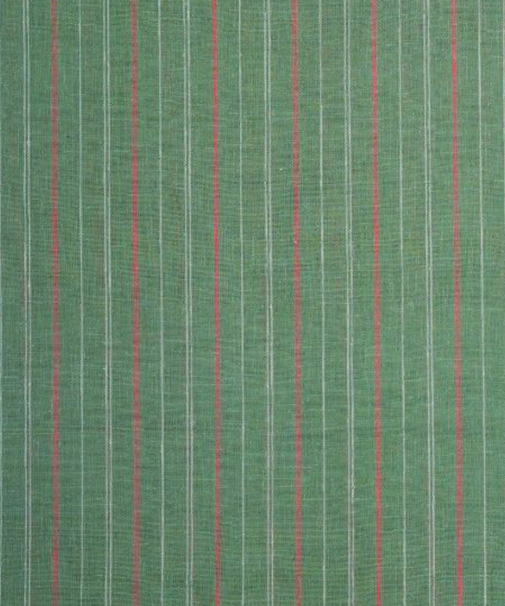 Brick red white stripe green handspun handwoven cotton fabric