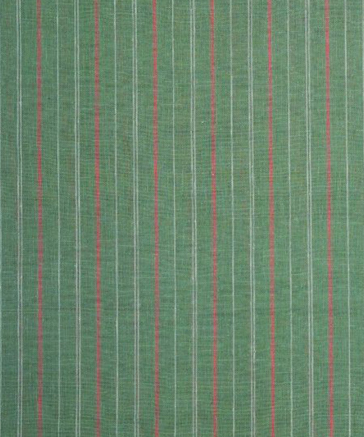 Brick red white stripe green handspun handwoven cotton fabric