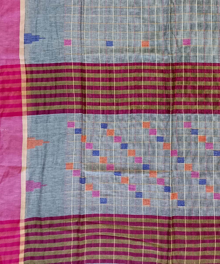 Grey pink cotton handloom bengal saree