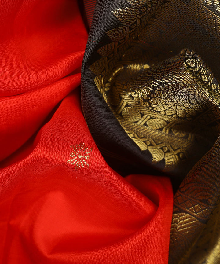 Red with brown and black handwoven kanjivaram silk saree