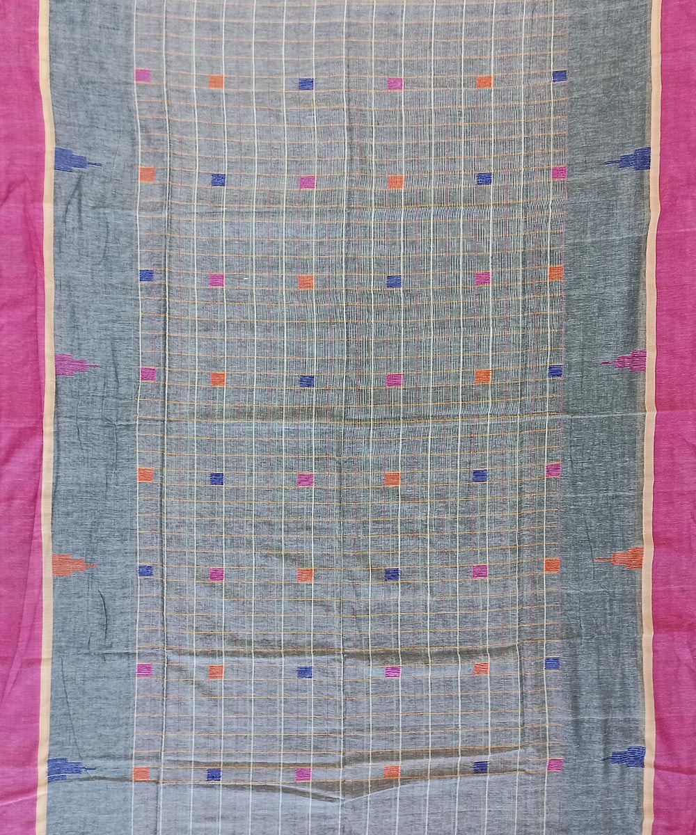 Grey pink cotton handloom bengal saree