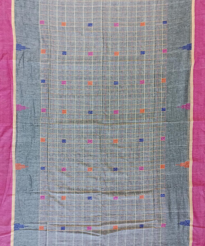 Grey pink cotton handloom bengal saree