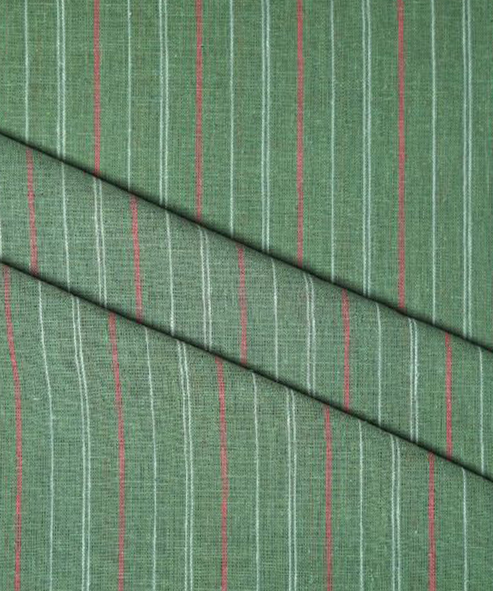 Brick red white stripe green handspun handwoven cotton fabric