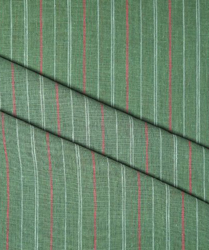 Brick red white stripe green handspun handwoven cotton fabric