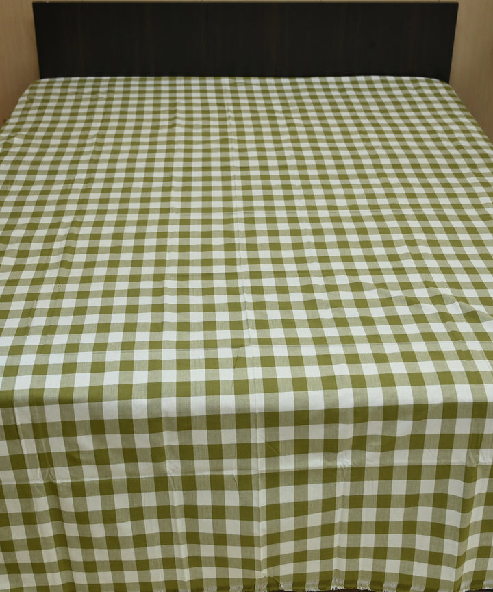 White bud green checked handmade sambalpuri cotton bedsheet