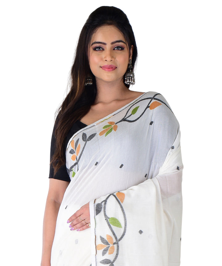 White multicolor handwoven cotton saree