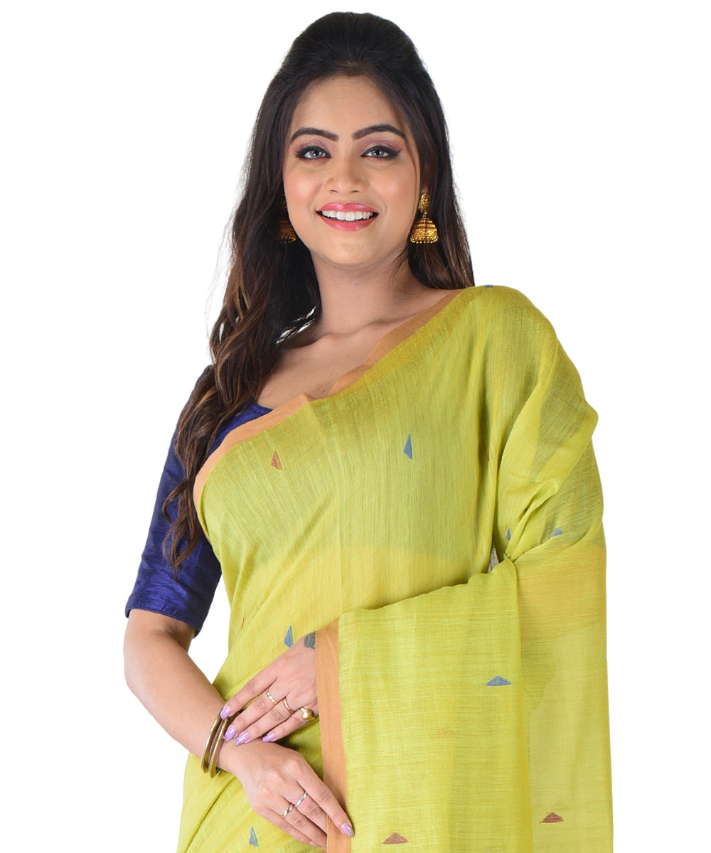 Lime green multicolor handwoven cotton silk saree