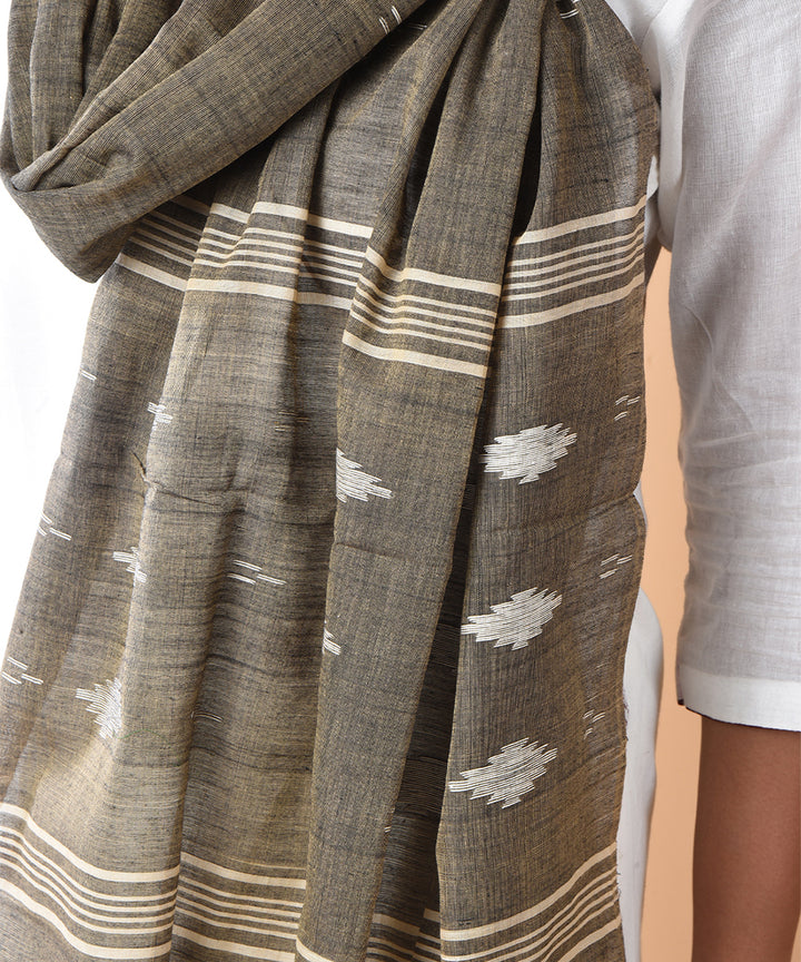 Brown white handloom cotton jamdani stole