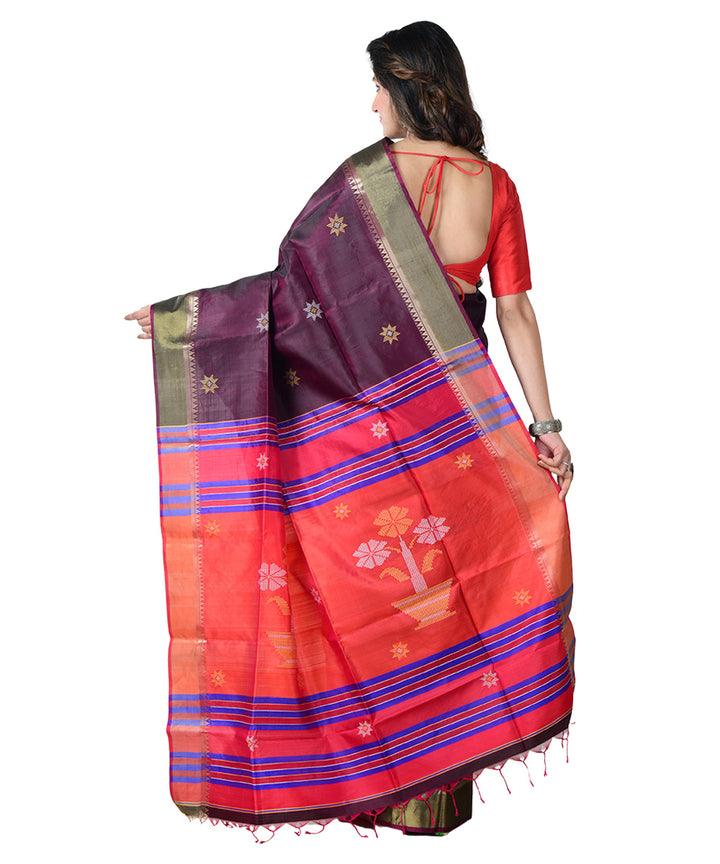 Maroon multicolor  handwoven silk saree