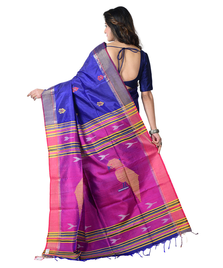 Navy blue purple  handwoven silk saree