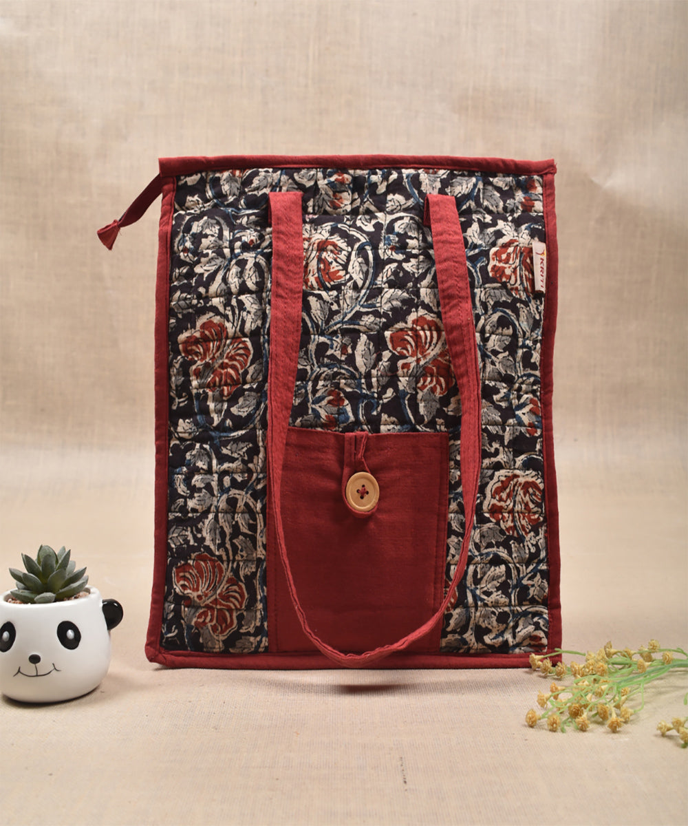 Red kalamakari quilted tote bag medium
