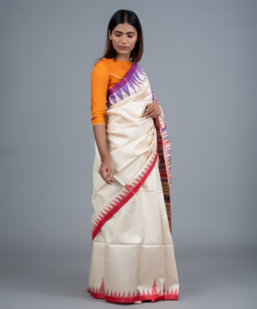 Cream handwoven gopalpur jala border tussar saree