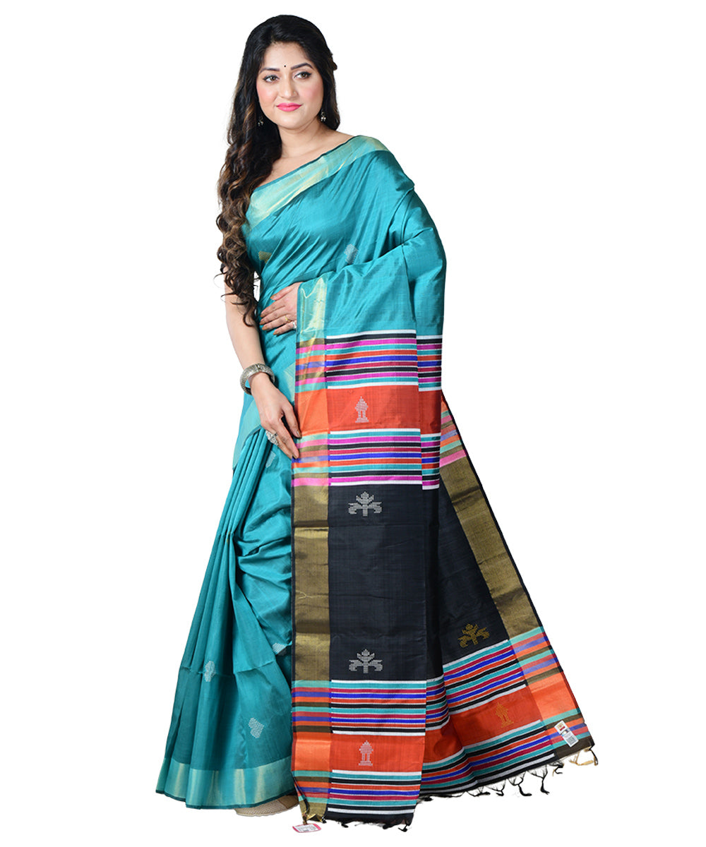 Cyan blue multicolor  handwoven silk saree