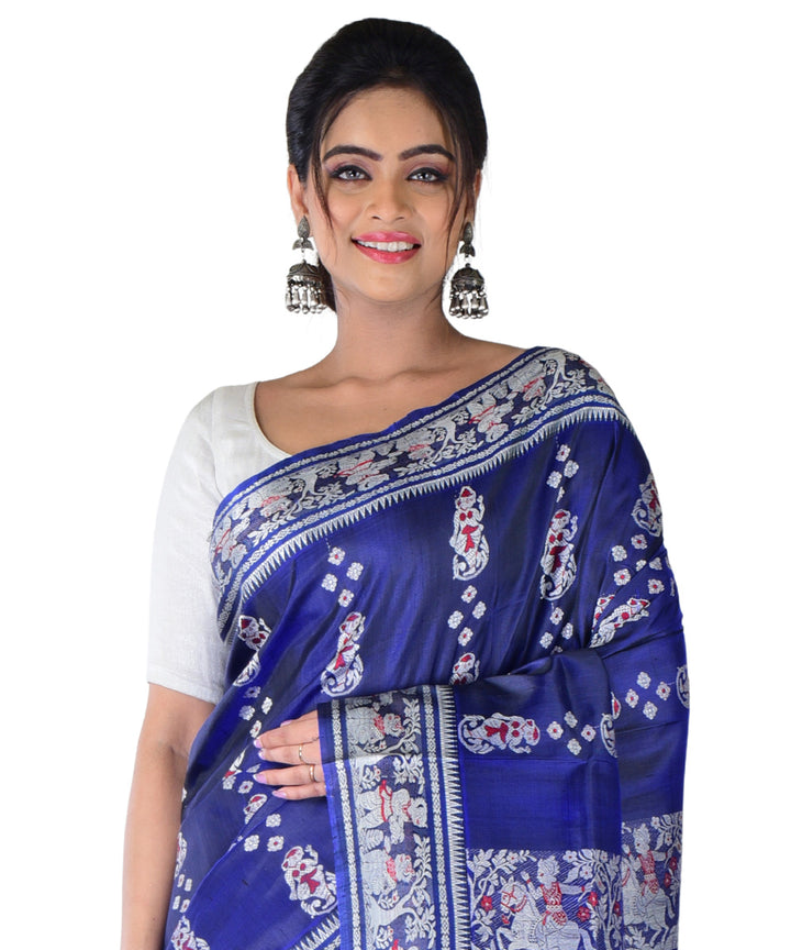 Navy blue handloom silk saree