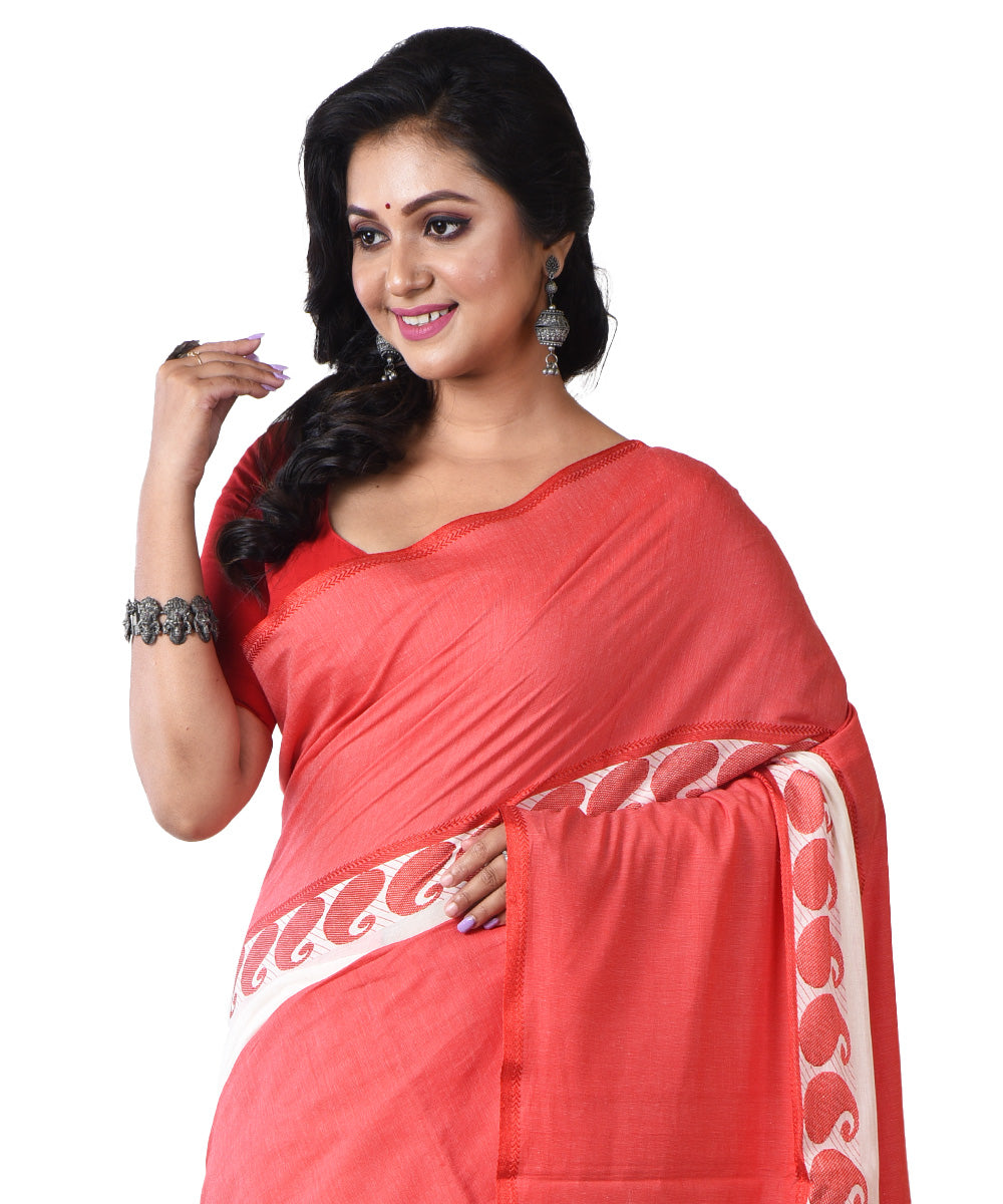White red handloom cotton shantipuri saree