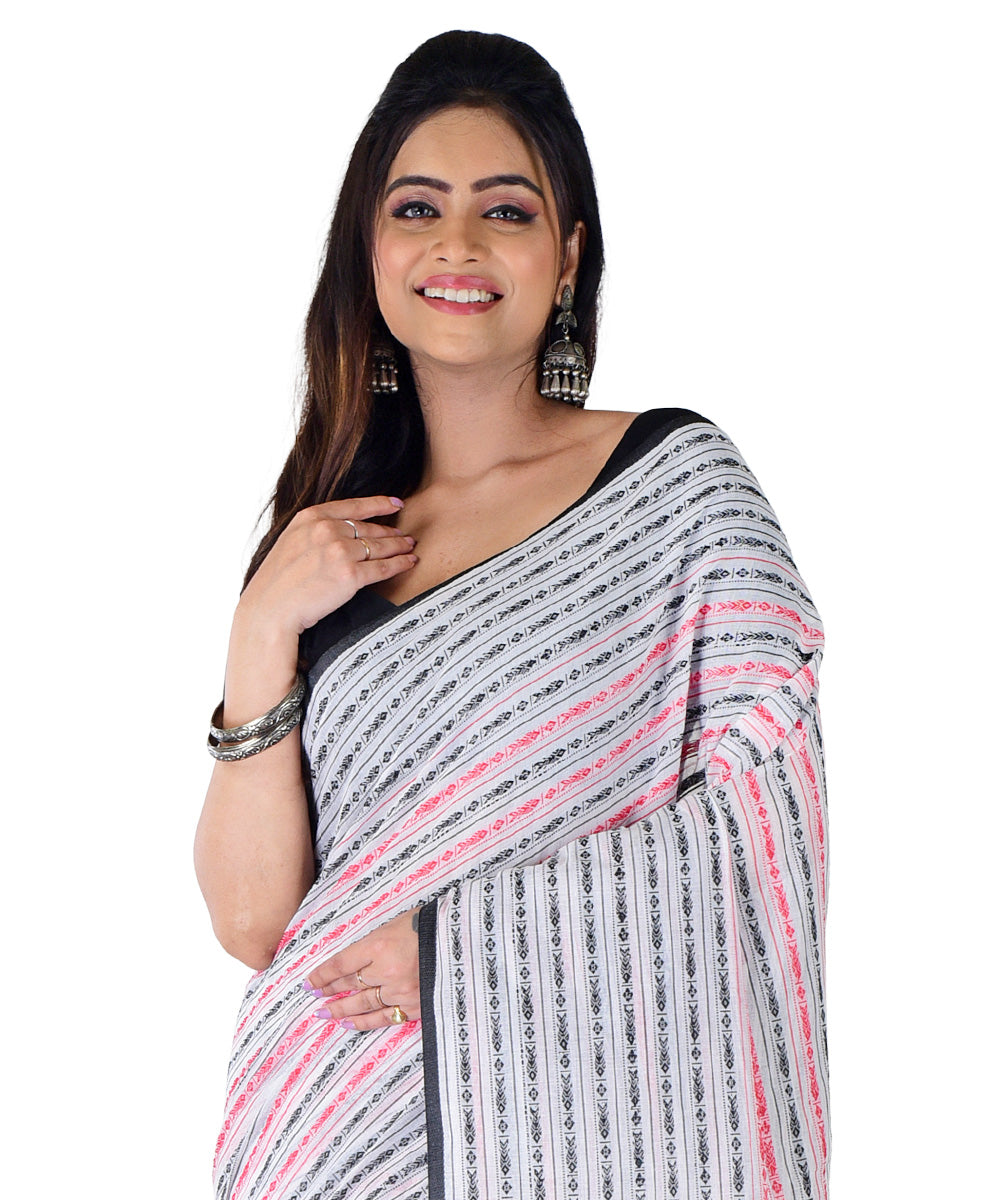 Black white handwoven cotton saree
