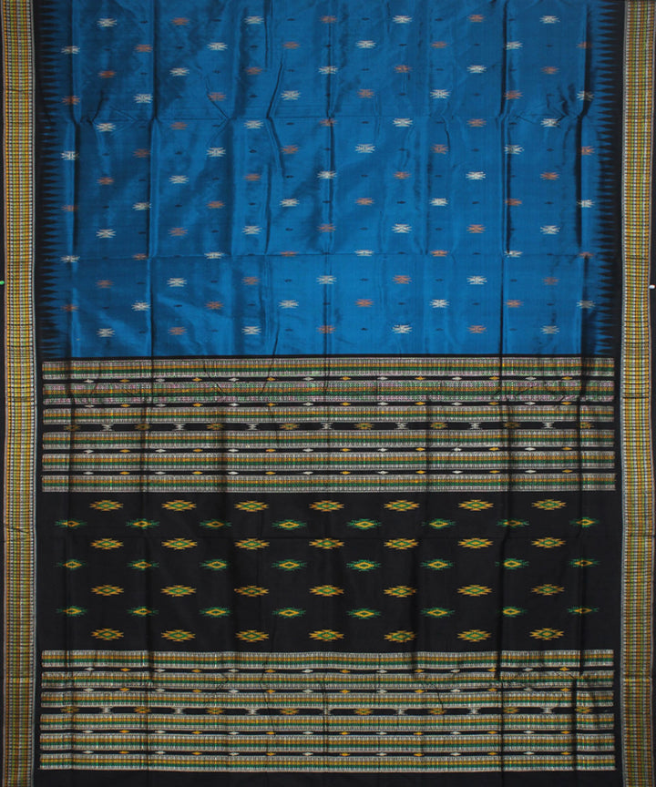 Cyan blue black silk handwoven bomkai saree
