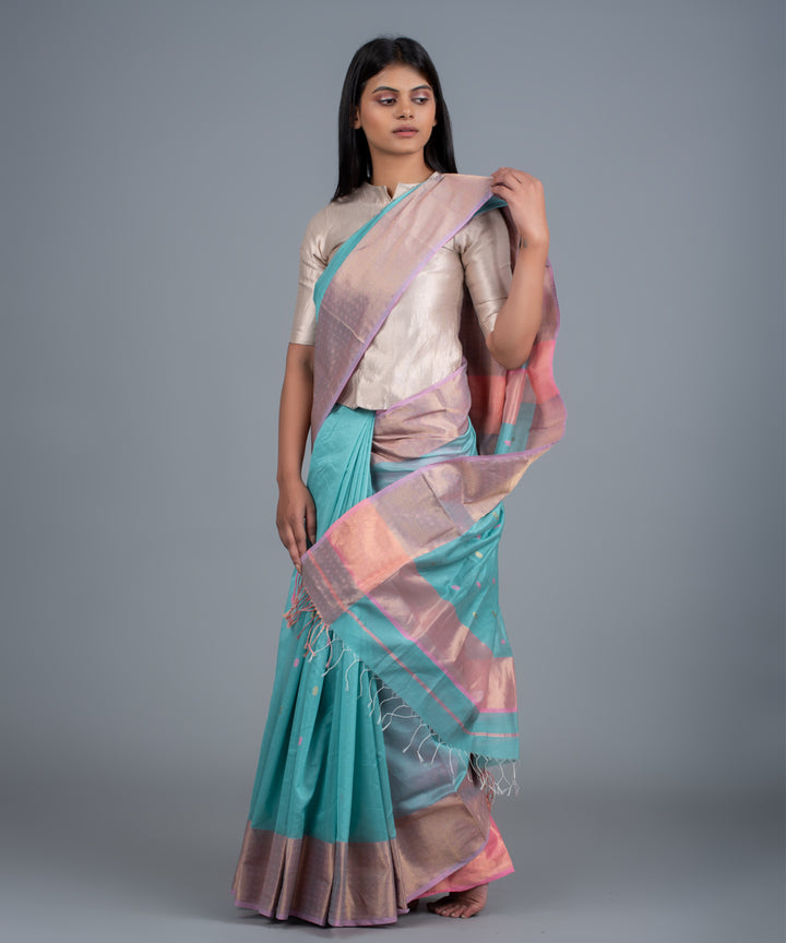 Skyblue handwoven maheshwari cotton silk saree