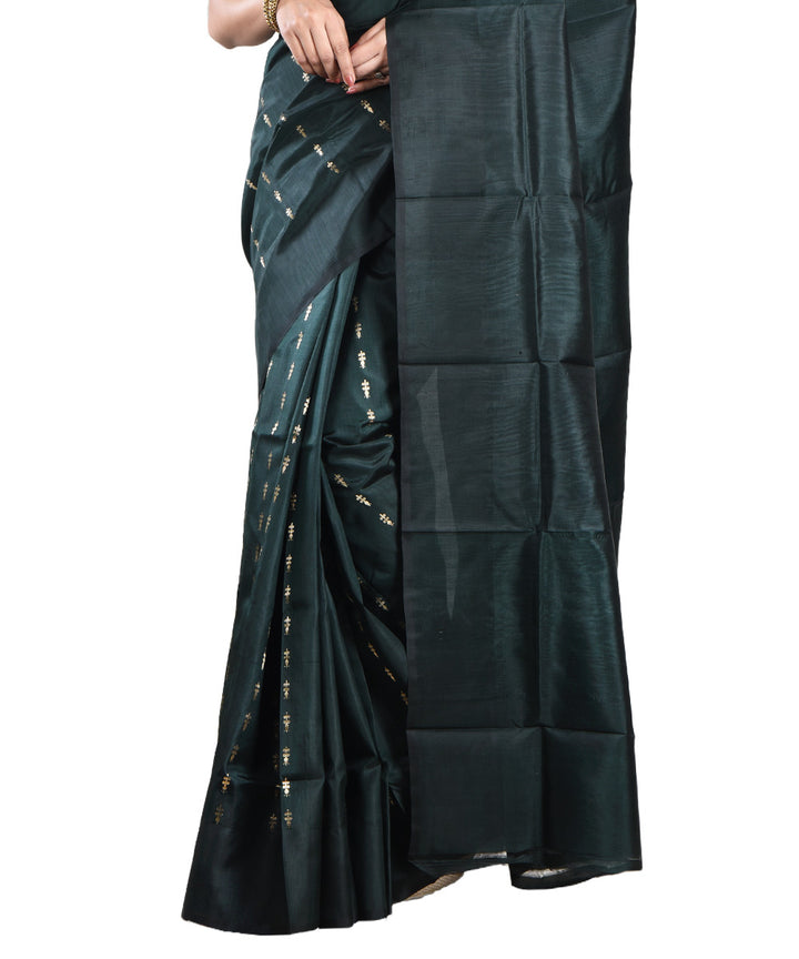 Dark green handwoven silk saree