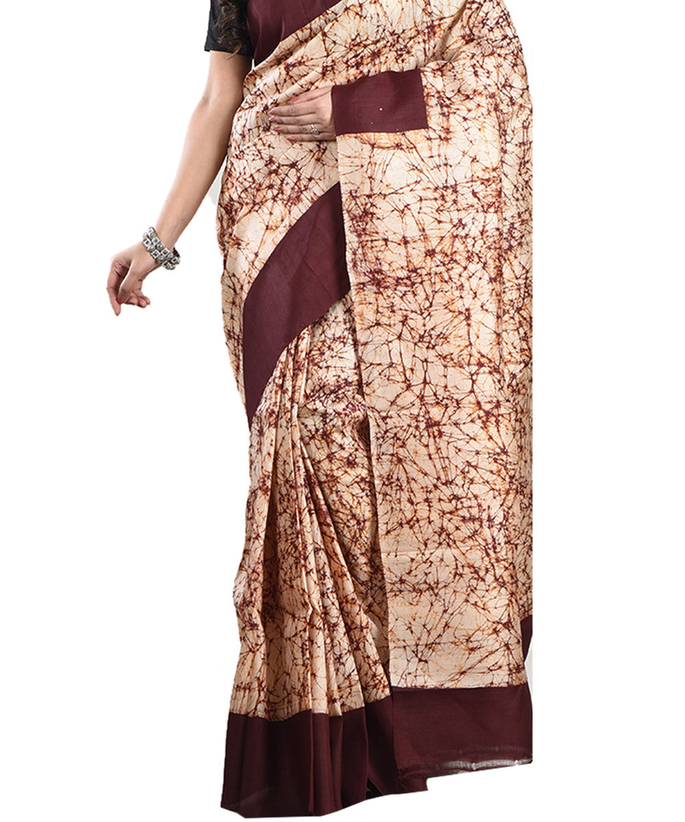 Multicolor brown handloom batik print silk saree