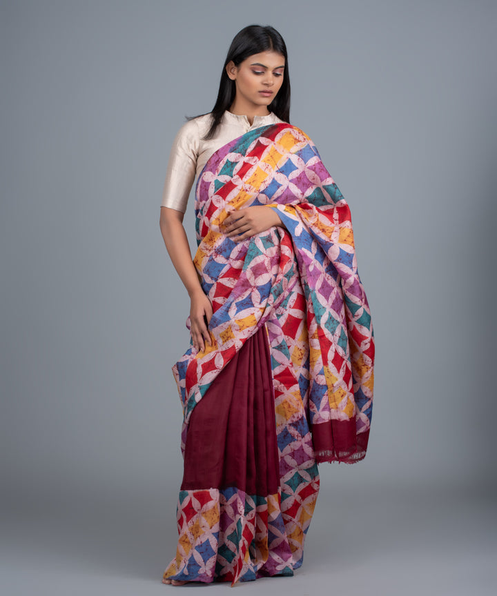 Multicolor mulberry silk hand painted batik saree