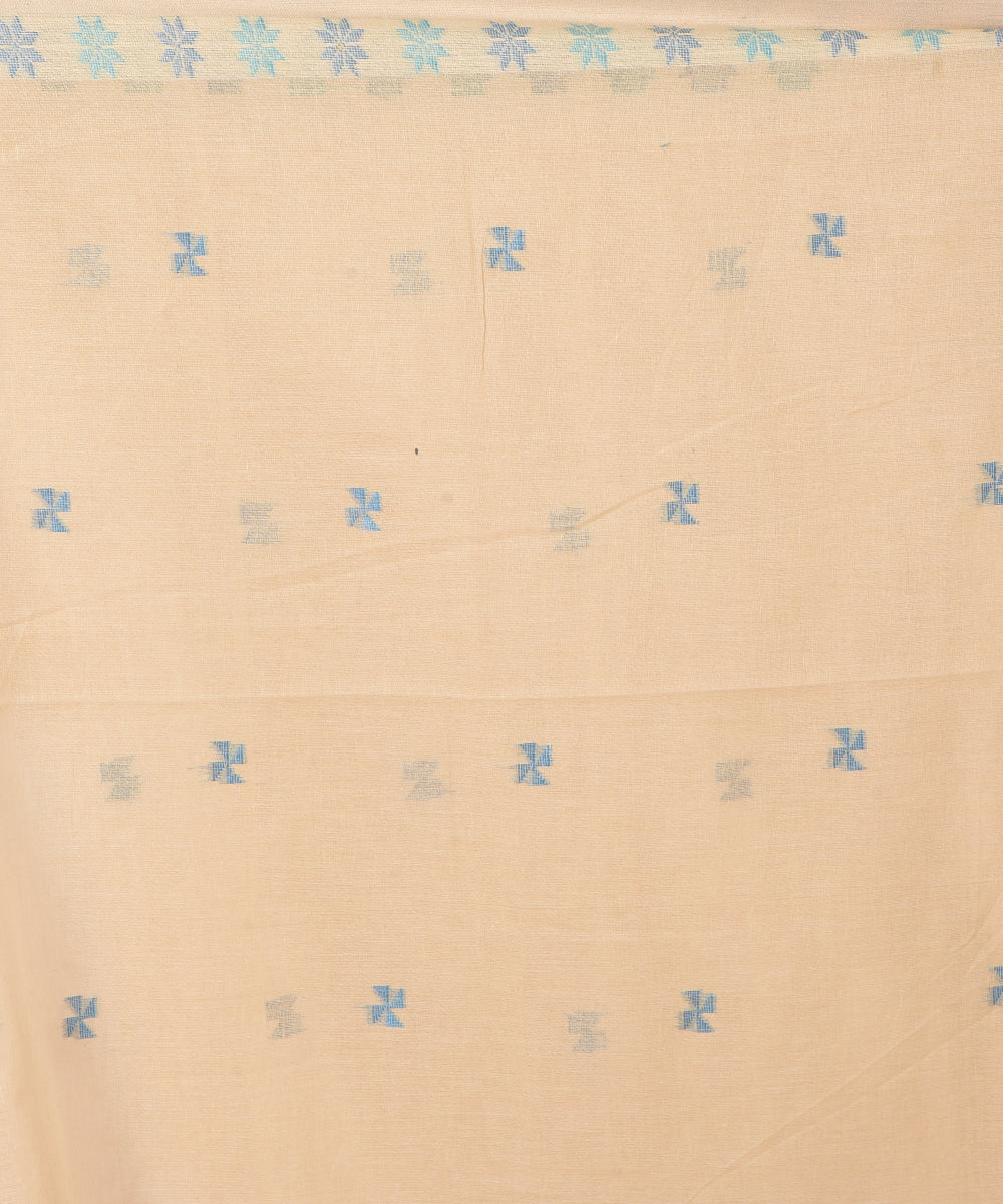 Cream blue cotton handwoven jamdani saree