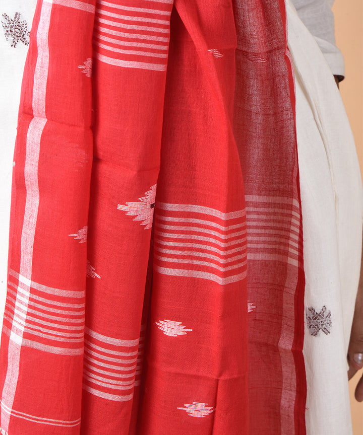 Red white handloom cotton jamdani stole