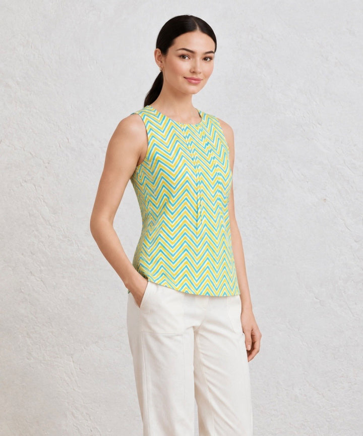 Yellow green hand block printed pure cotton top