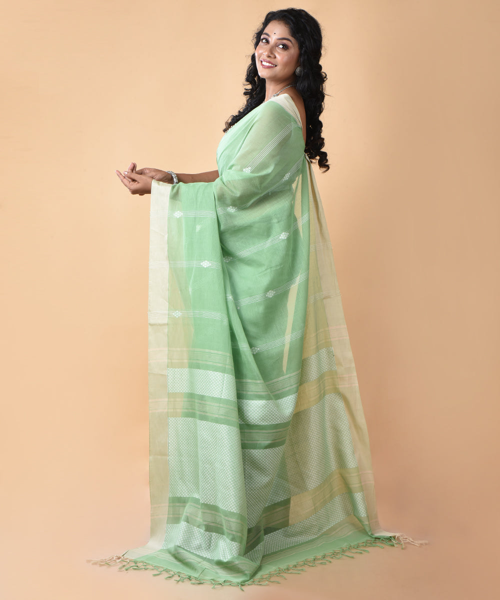 Light green cotton handwoven jamdani saree