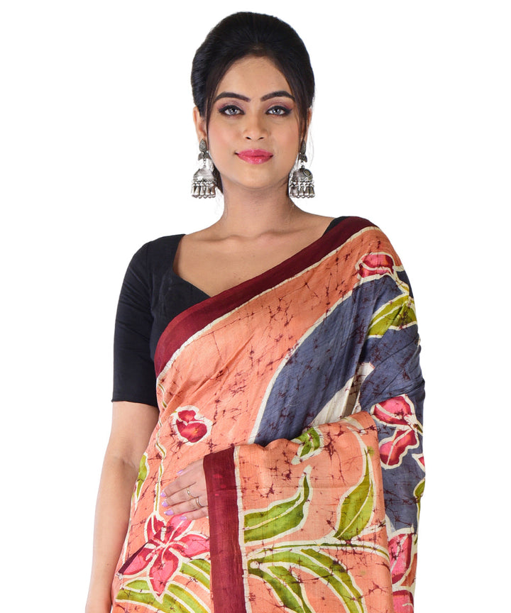 Multicolor multicolor hand printed silk saree