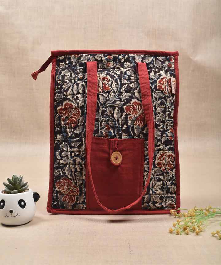 Red kalamakari quilted tote bag medium