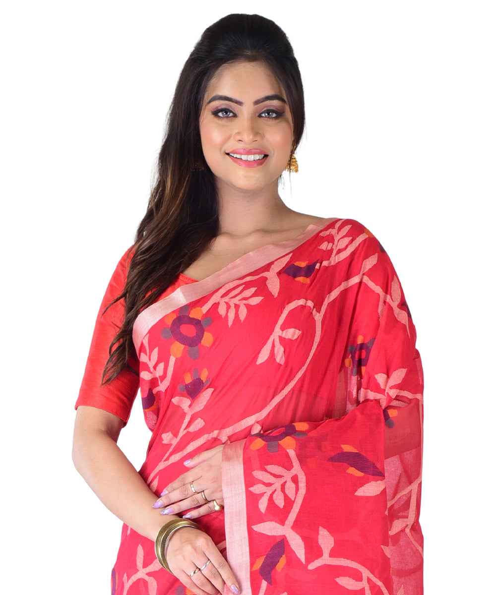 Red multicolor handwoven cotton saree