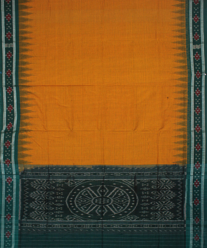 Yellow green cotton handwoven nuapatna saree