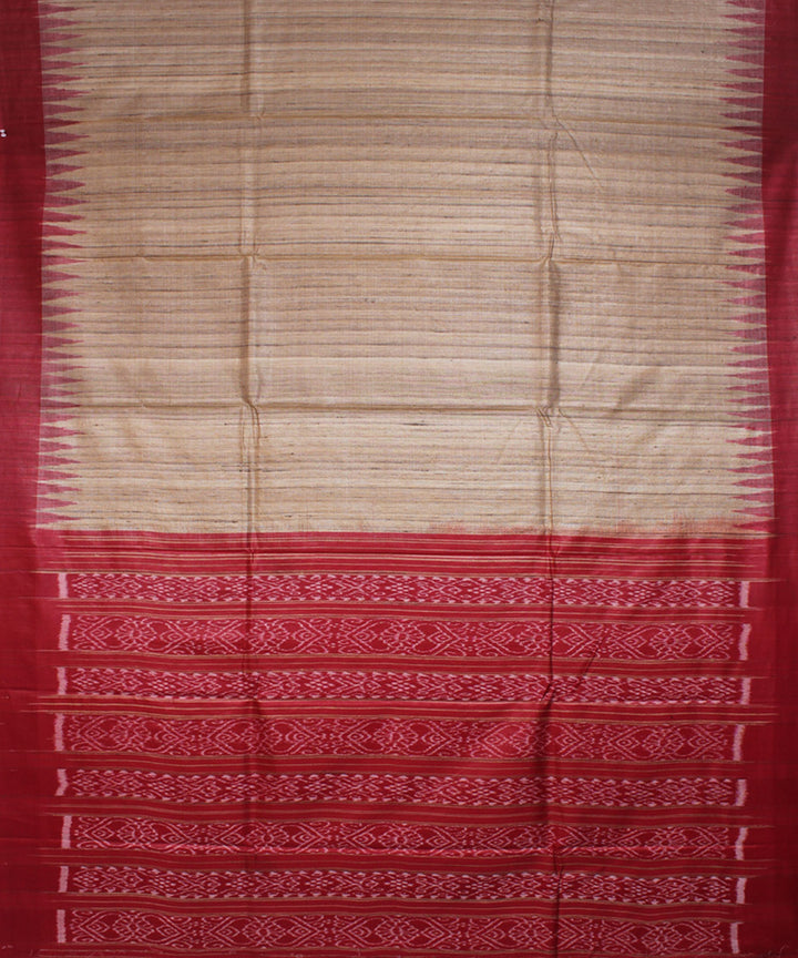 Beige red tussar silk handwoven saree
