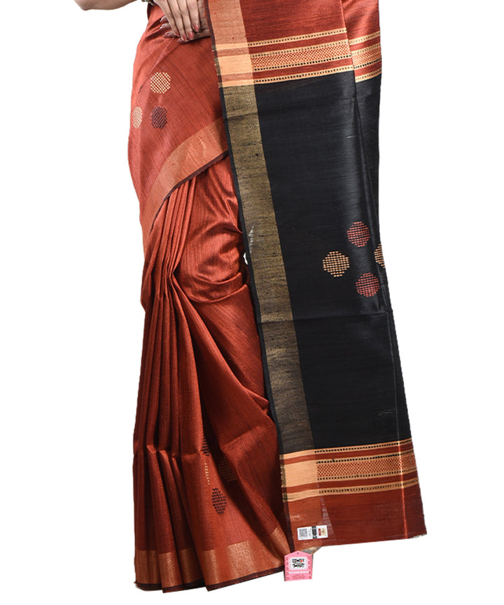 Red black handwoven tussar silk saree